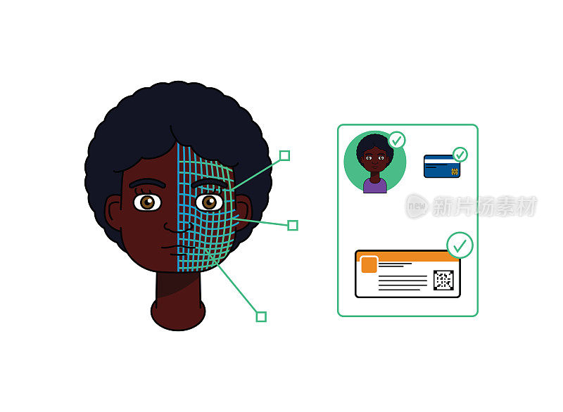 Single black American woman using facial recognition and 5G to validate an entry ticket.